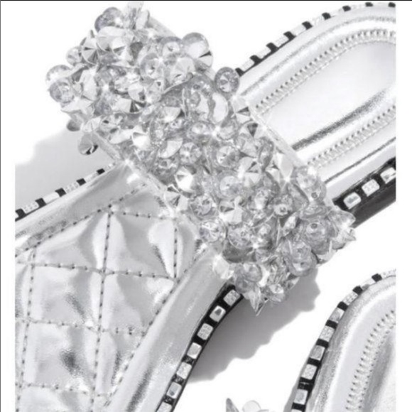 Embellished Lux Slides Silver - Picture 5 of 5